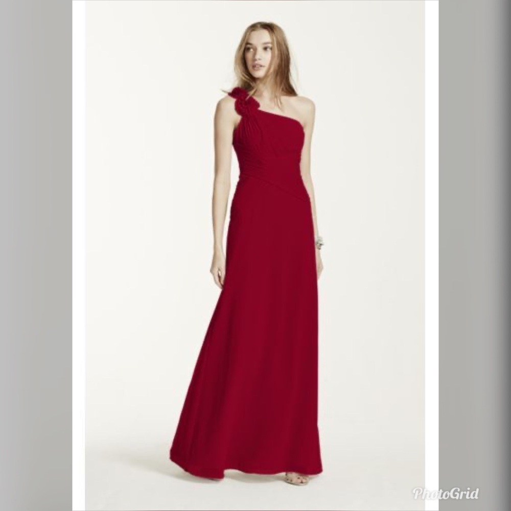 David's Bridal One Shoulder Chiffon Dress - Size 6